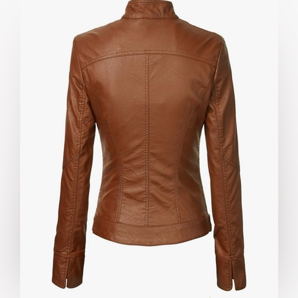 Faux Leather Jackets for Women Motorcycle PU Moto Biker Outwear Coat - Picture 3 of 7